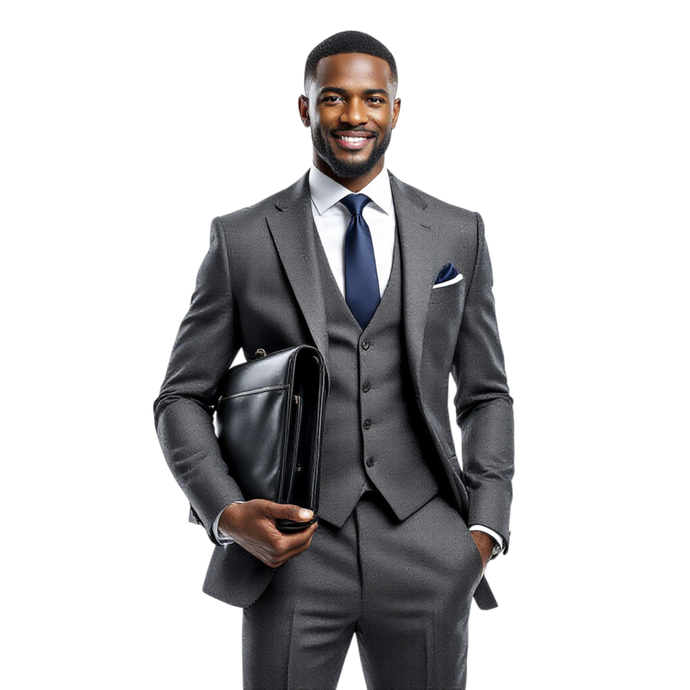 A man in a suit holding a briefcase png