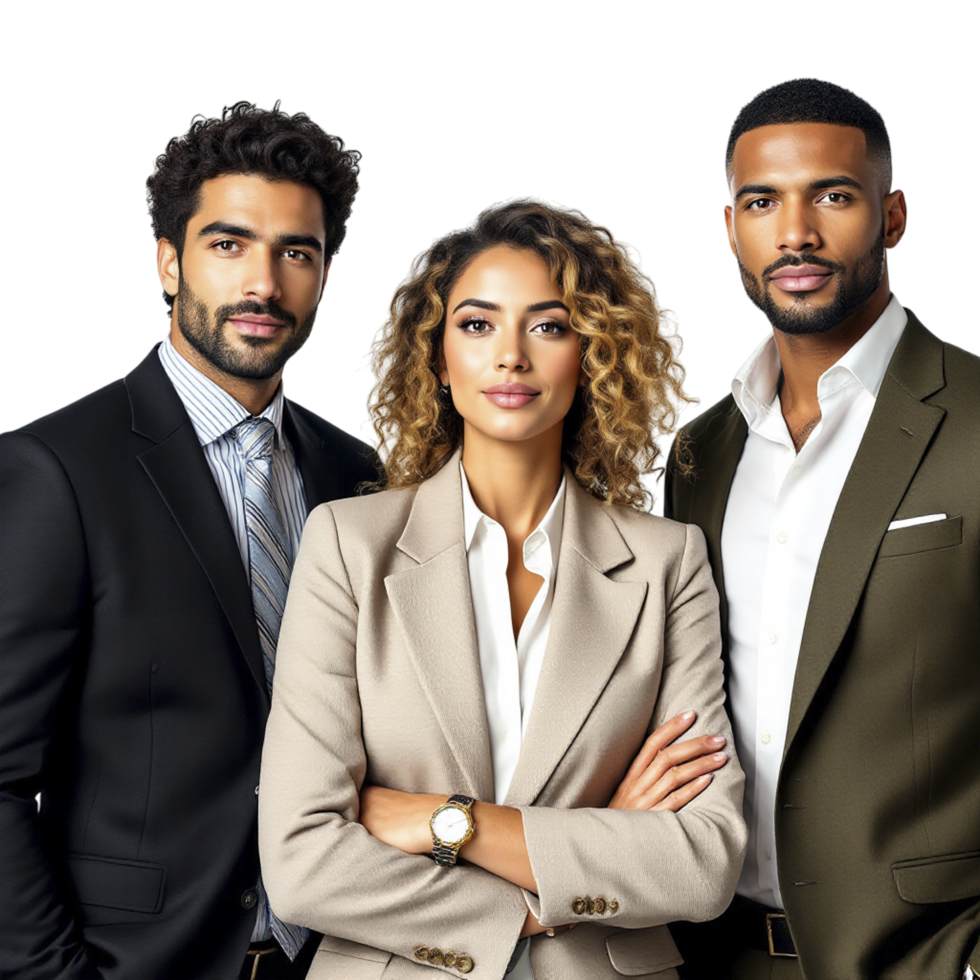 Three business people posing for a photo png