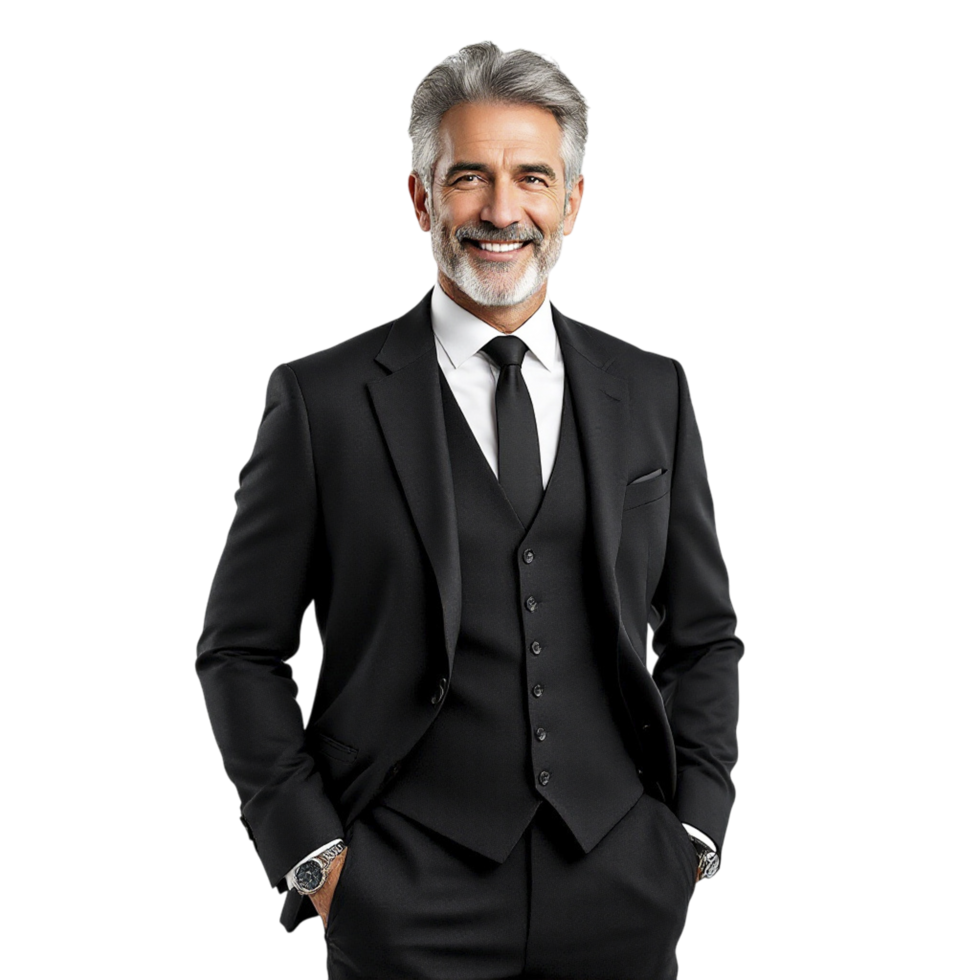 A man in a suit and tie posing for the camera png