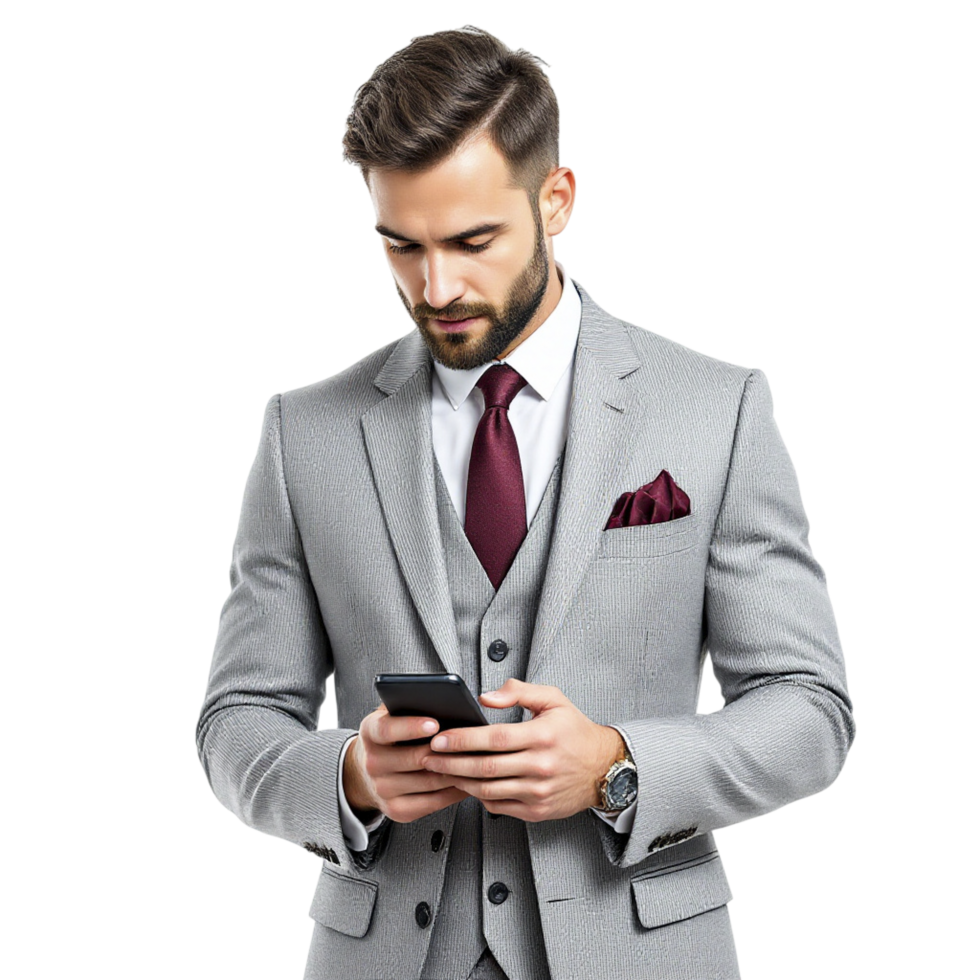 A man in a suit looking at his phone png