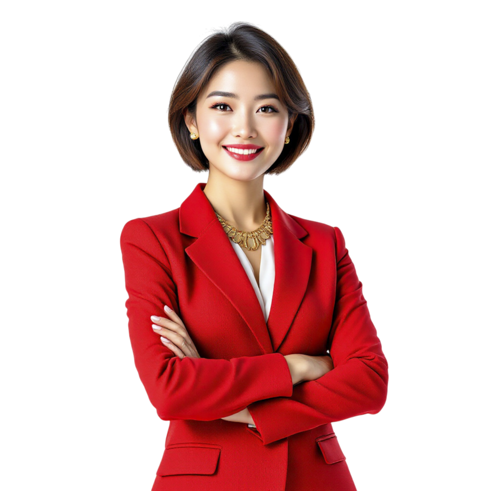 Asian business woman in red suit png