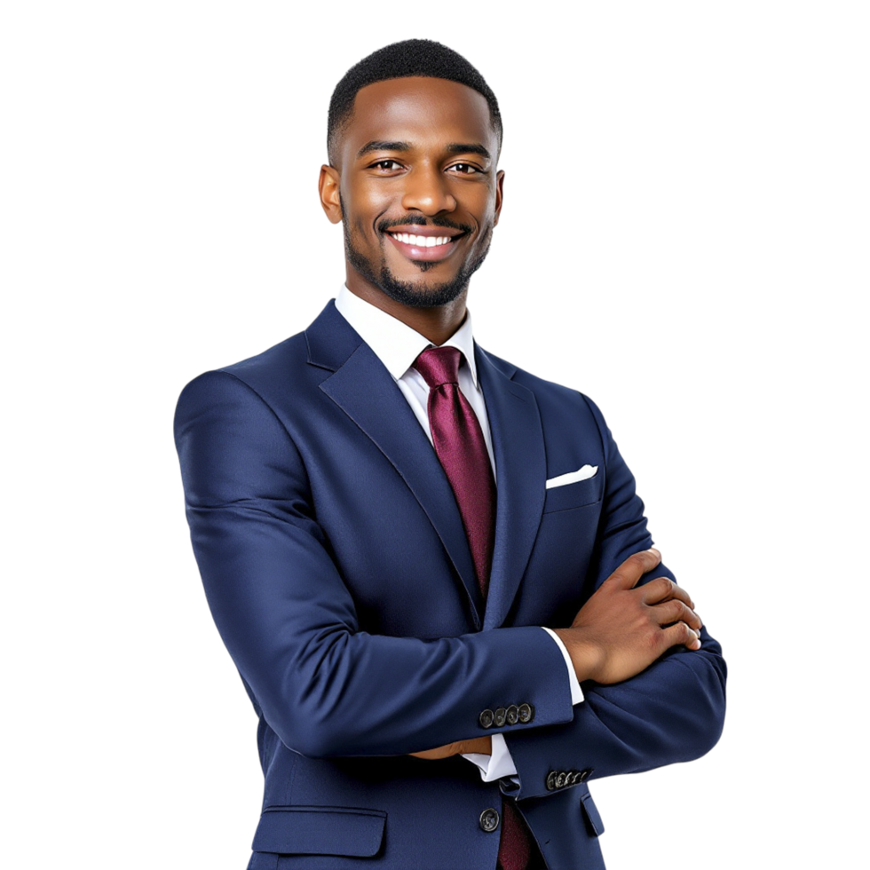 A smiling black man in a suit and tie png