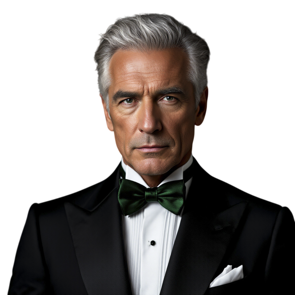 A man in a tuxedo with a green bow tie png