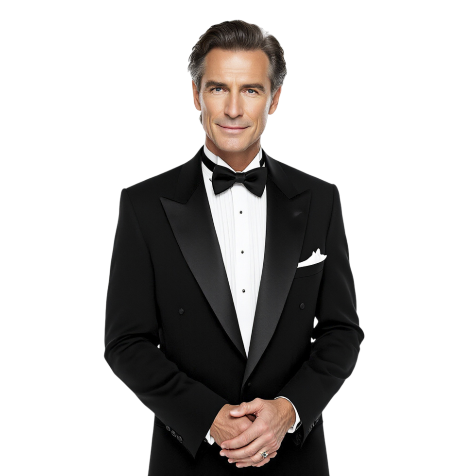 A man in a tuxedo posing for a photo png