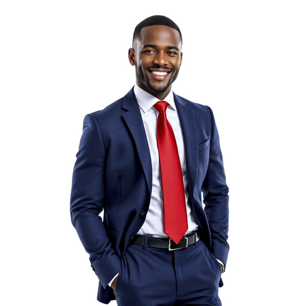 A man in a suit and red tie png