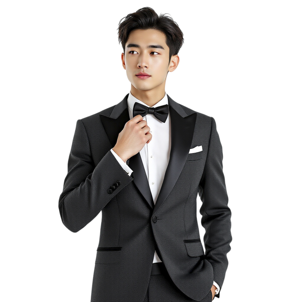 A man in a tuxedo poses for a photo png
