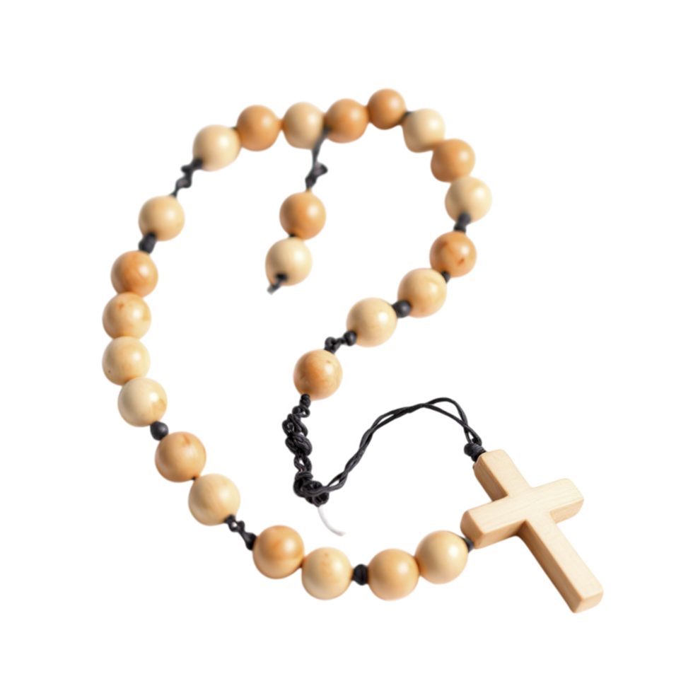 A wooden rosary with a cross on it png