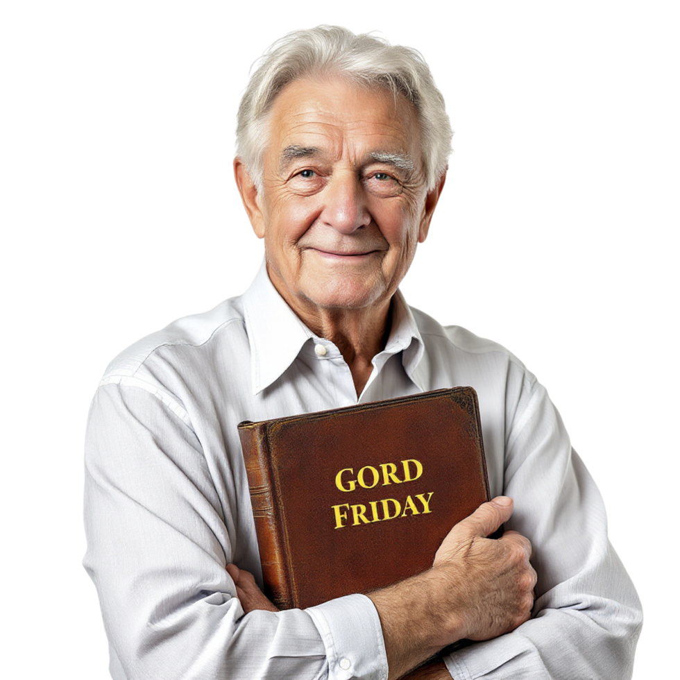 Man holding a good friday book png