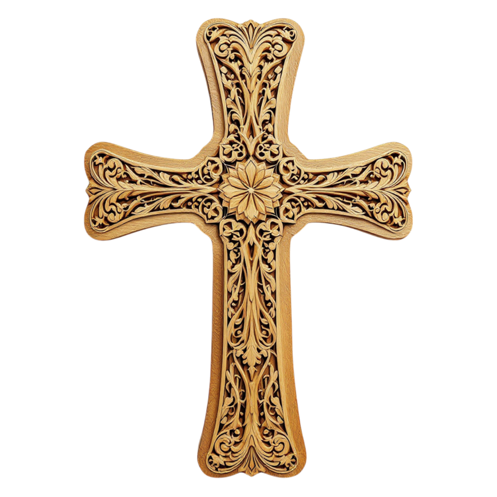 A gold cross with intricate designs on it png