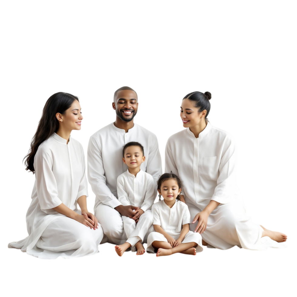 A family of four in white poses for a photo png