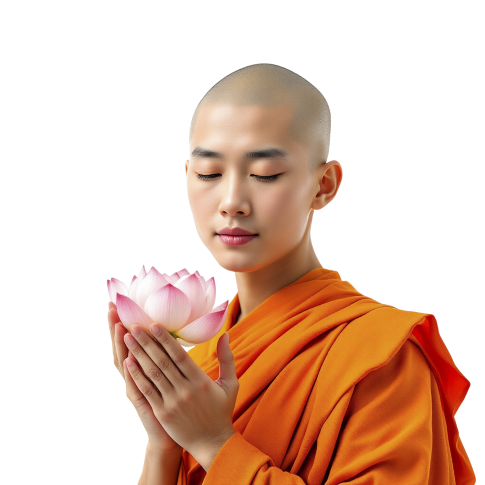 A young monk with lotus flower in his hand png