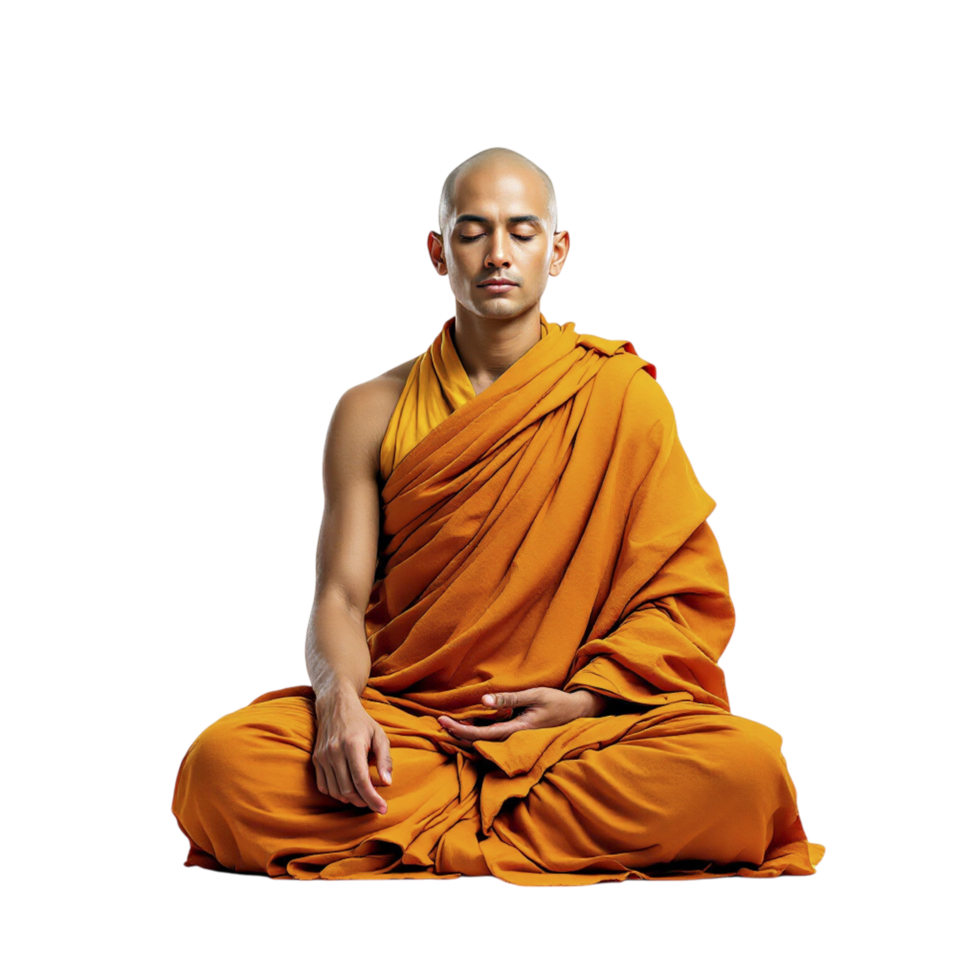 A man in a monk robe sitting in meditation png