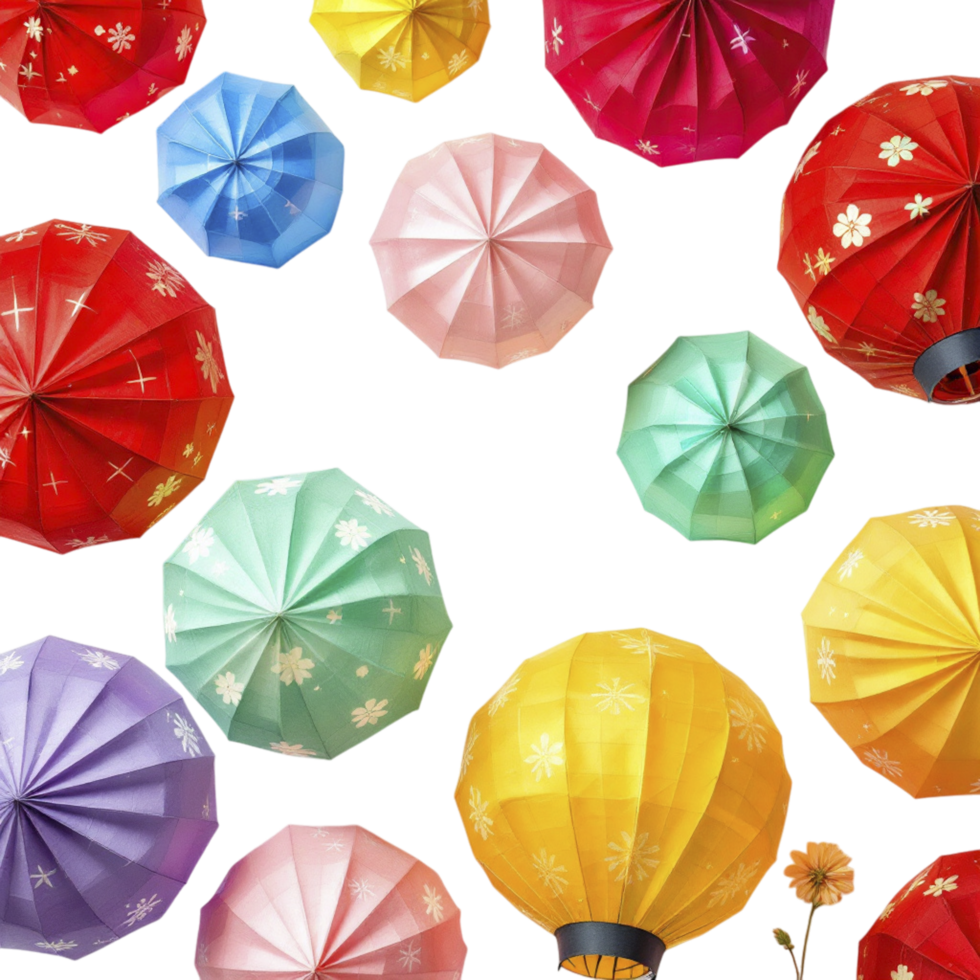 A group of colorful paper lanterns on a black background png
