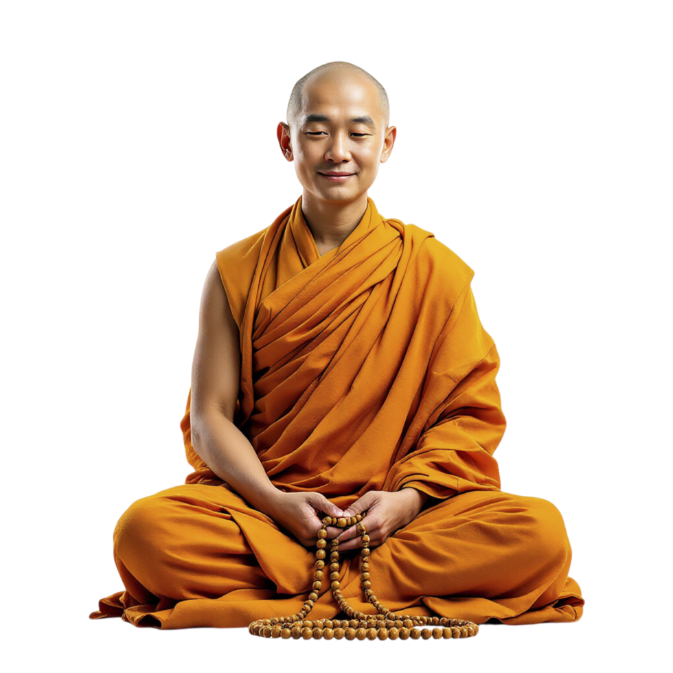 A monk sitting in meditation pose with a rosary png