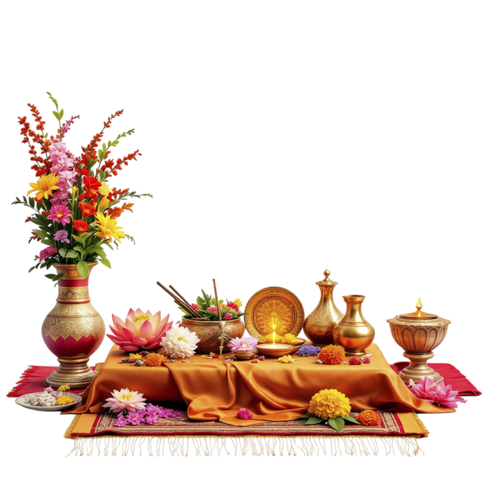 A table with flowers and candles png