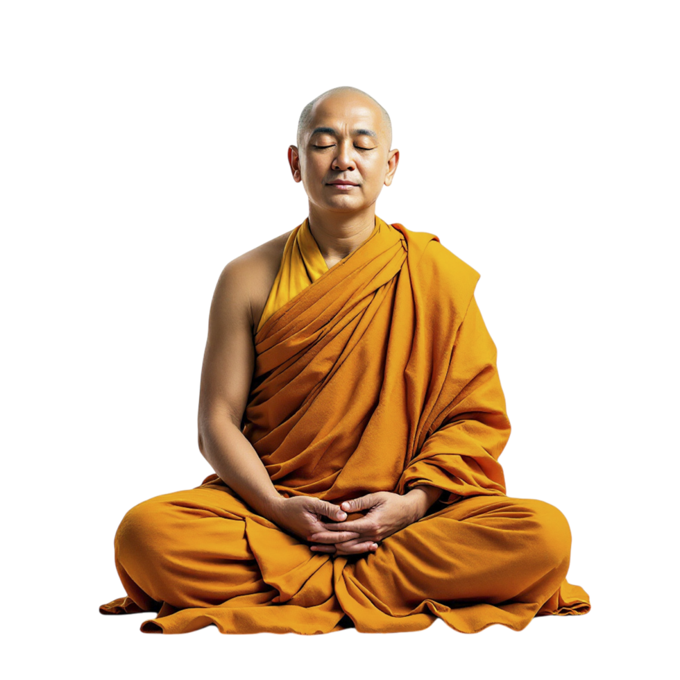 A monk sitting in meditation pose on a black background png
