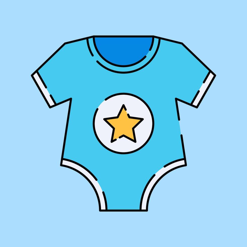 Baby Onesie Flat design style, blue baby bodysuit with a star emblem, representing newborn clothing, ideal for baby product designs, nursery decorations, and parenting visuals. vector