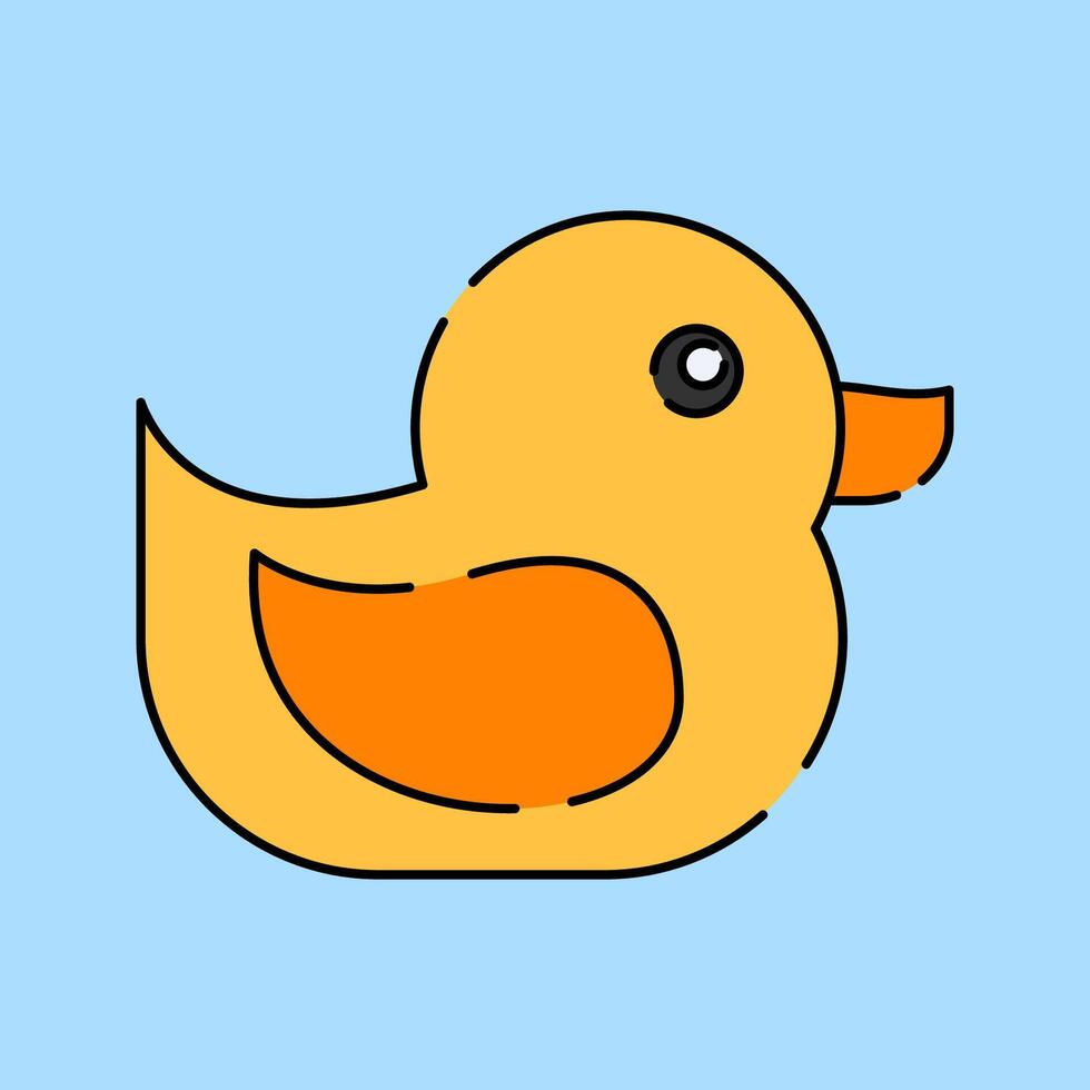 Rubber Duck Flat design style, yellow rubber duck with an orange beak, symbolizing bath toys, great for baby product packaging, childhood themes, and fun baby illustrations. vector