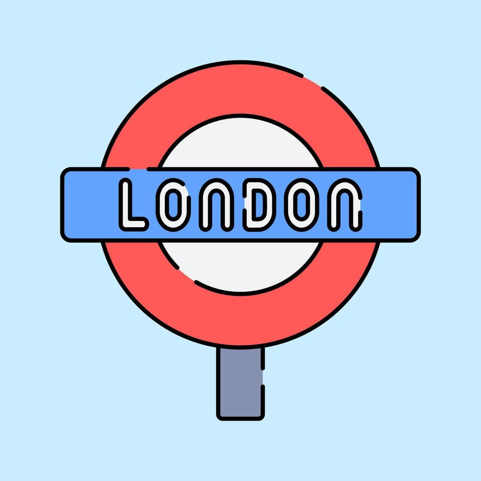 London Underground Sign Flat design style, red and blue metro sign with London, representing public transport, great for travel infographics, navigation designs, and tourism projects. vector