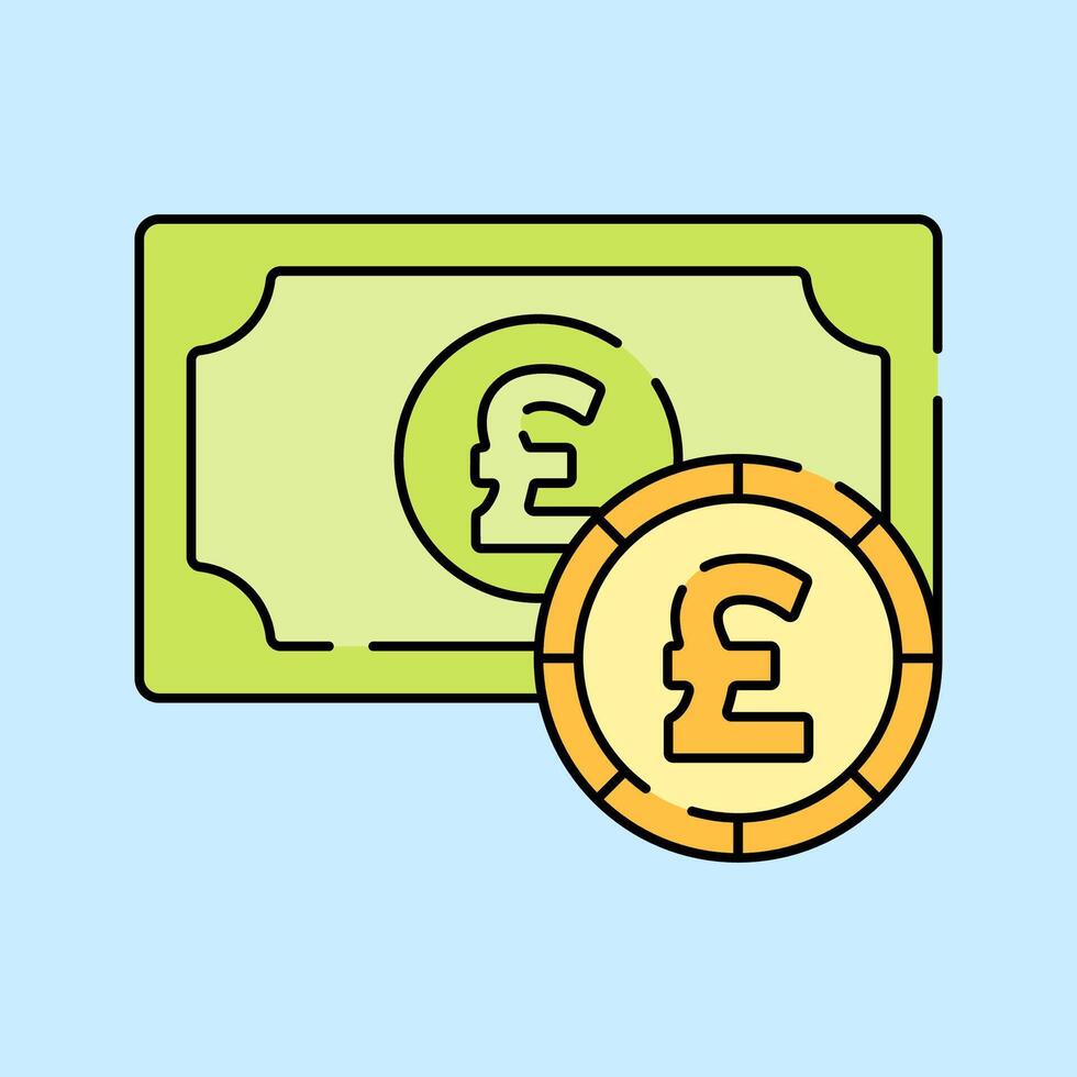 British Currency Flat design style, green banknote with a pound coin, symbolizing the UK economy, perfect for finance-related content, business materials, and investment graphics. vector