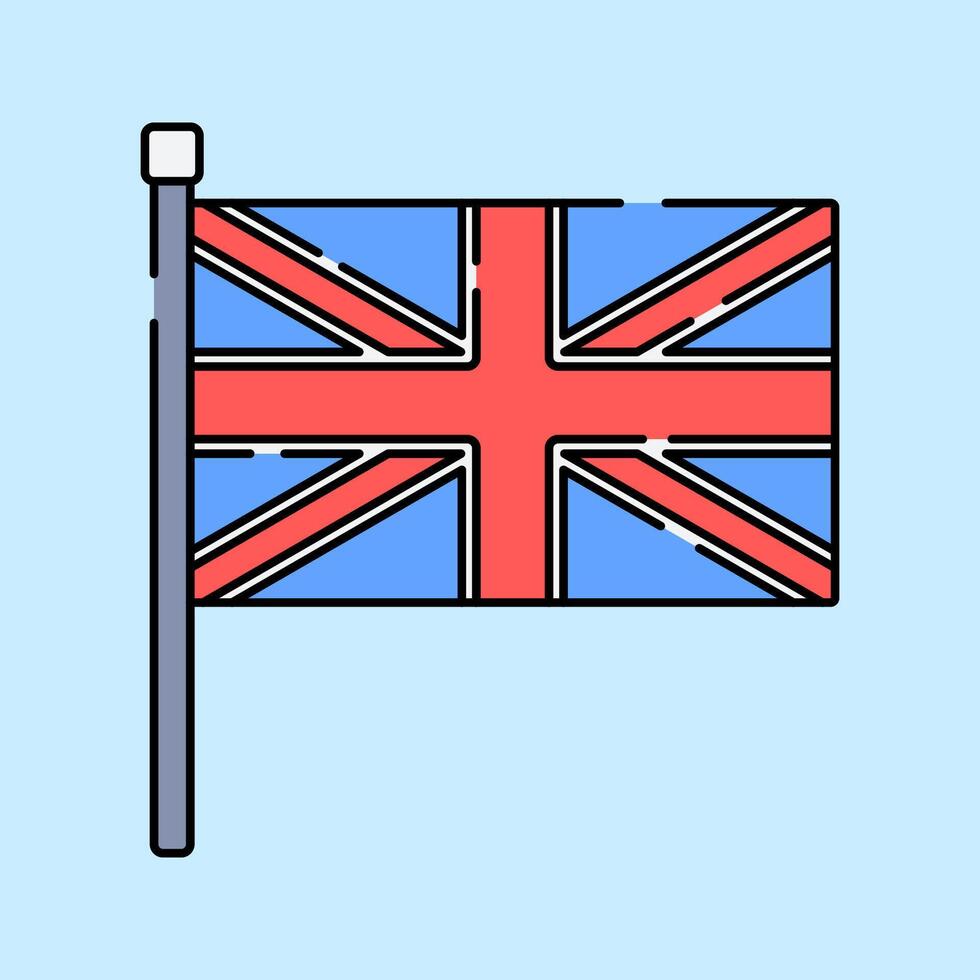 Union Jack Flag Flat design style, British flag on a pole, representing the UK, great for patriotic designs, tourism content, and national identity projects. vector