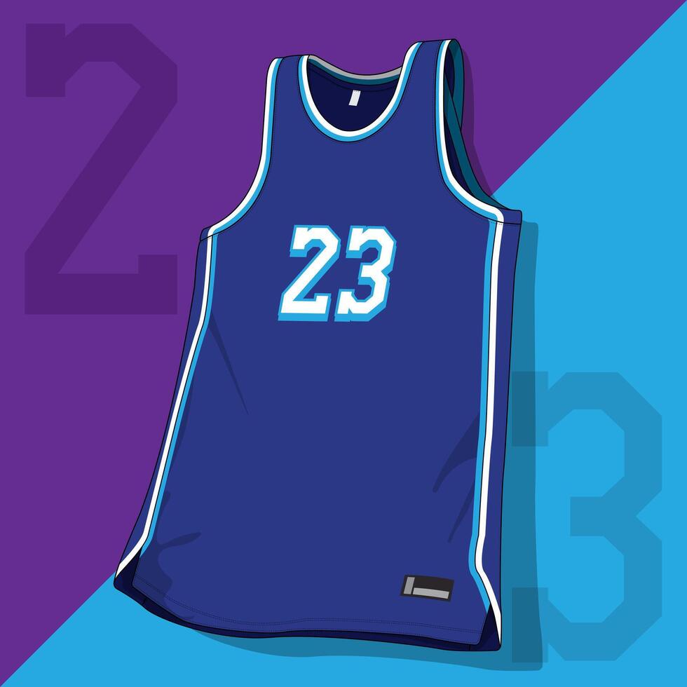 Blue color basketball jersey isolated in purple and light blue background vector