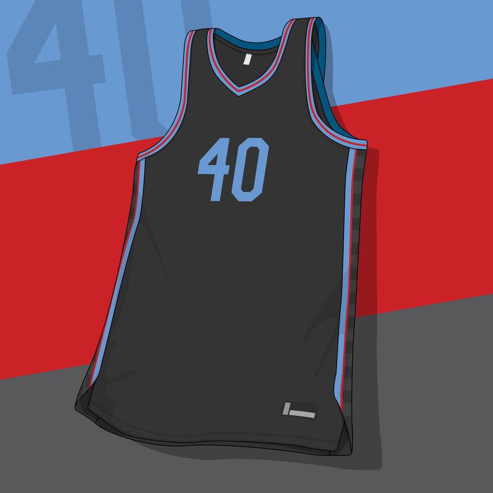 Black blue and red color combination of basketball jersey template vector
