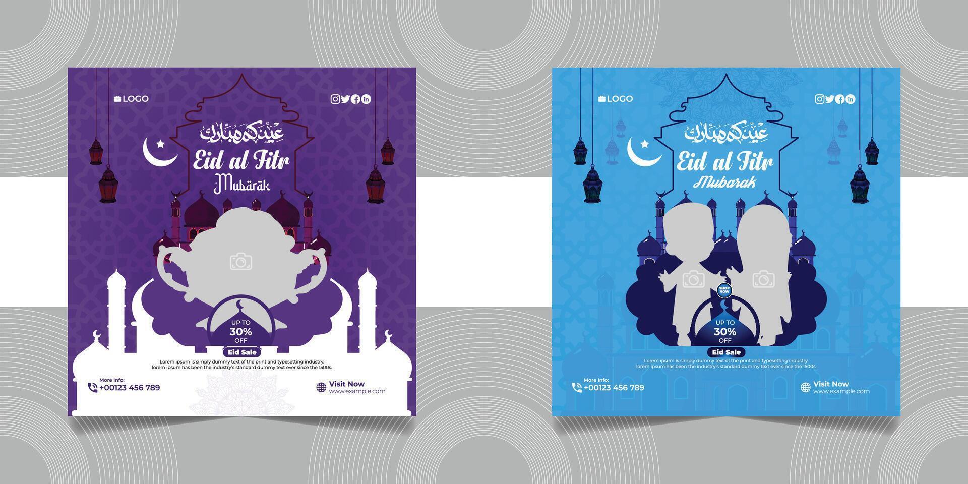 Eid ul fitr and Eid Mubarik template two design set vector