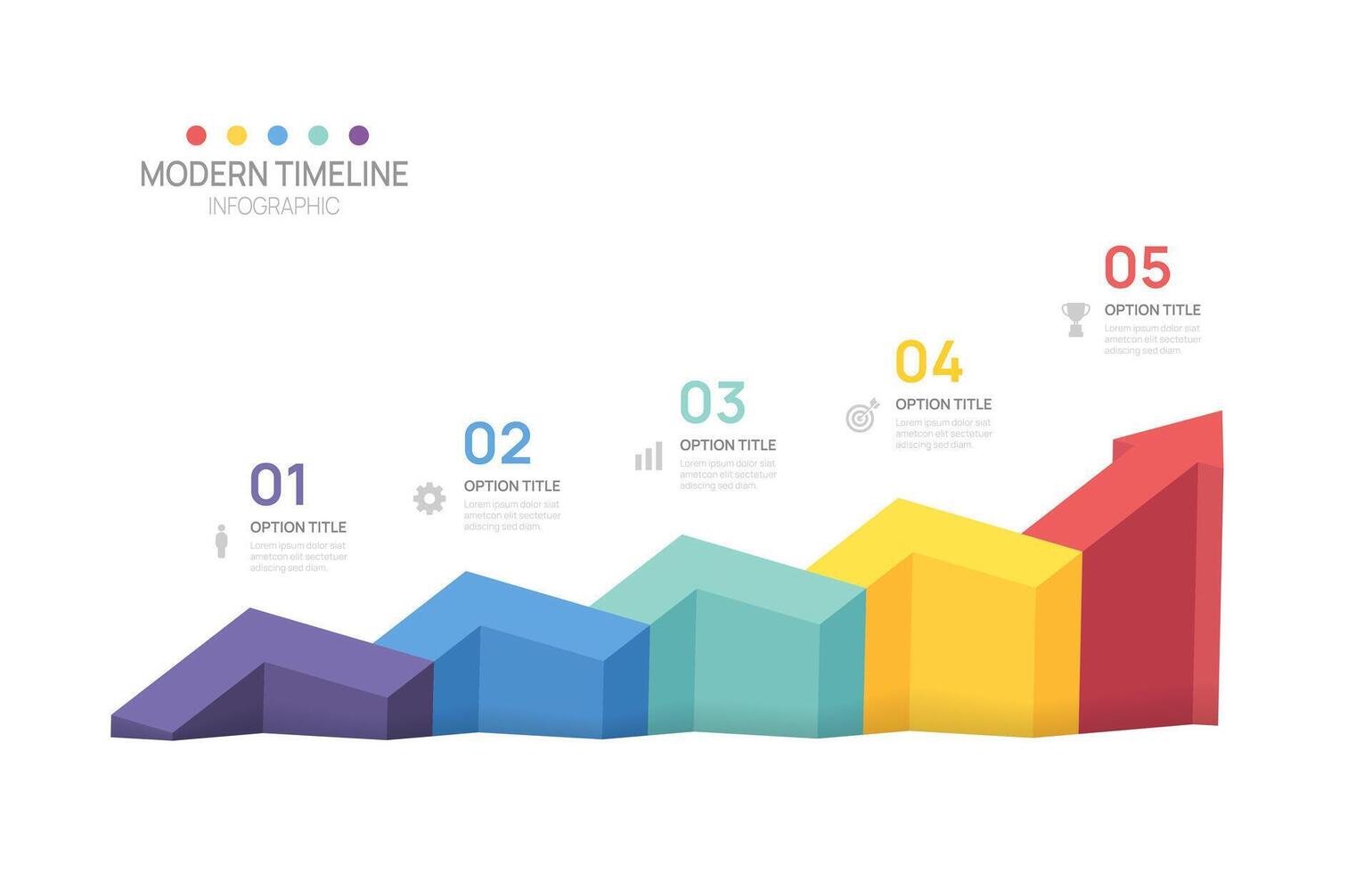 Infographics arrow symbol isometric timeline business 5 steps to success template. illustration. vector
