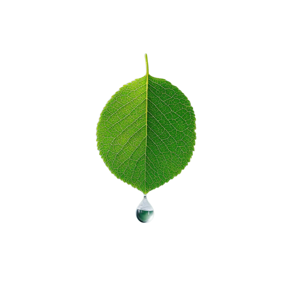 A green leaf with a drop of water on it png