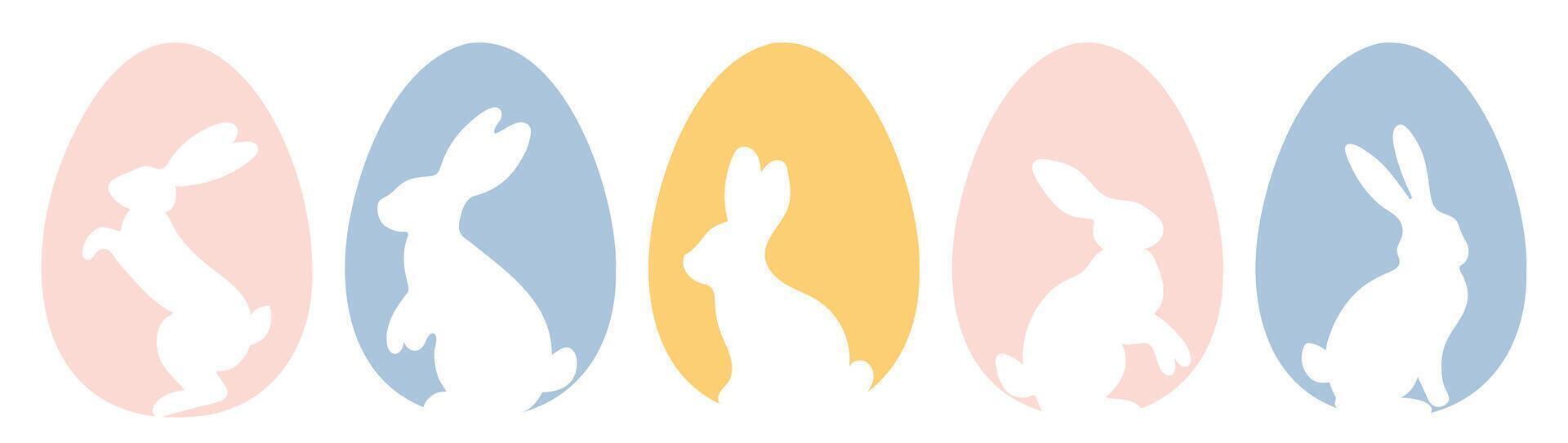 Set of Easter eggs with bunny silhouette vector
