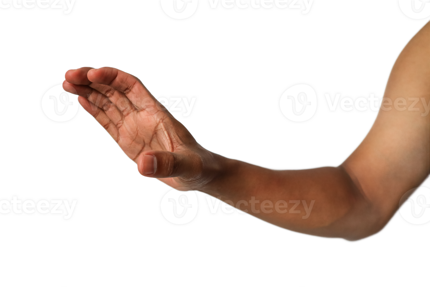 Brown Male Hand Gesturing Stop On Transparent Background With Extended Arm And Open Palm png