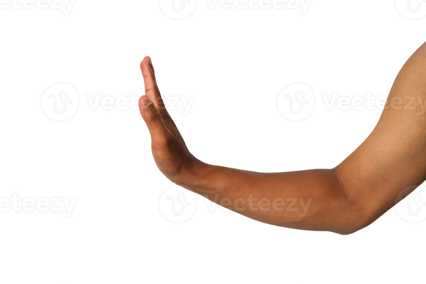 Male Hand Gesturing Stop, Brown Skin, Transparent Backgrounded Image for General Use. Image for png