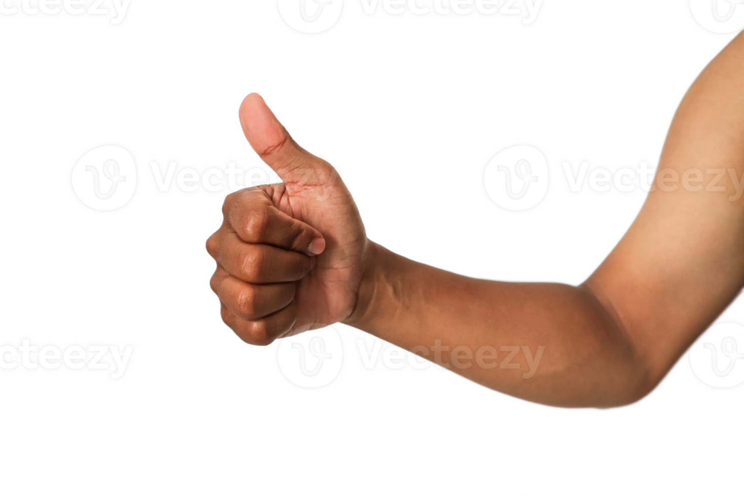 Brown Skin Hand Gesturing Thumbs Up on Transparent Background png