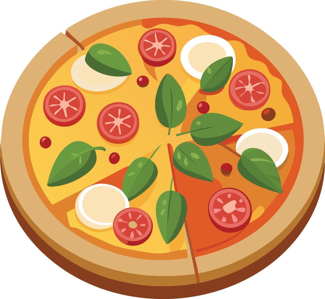 Pizza with tomatoes, basil and cheese vector