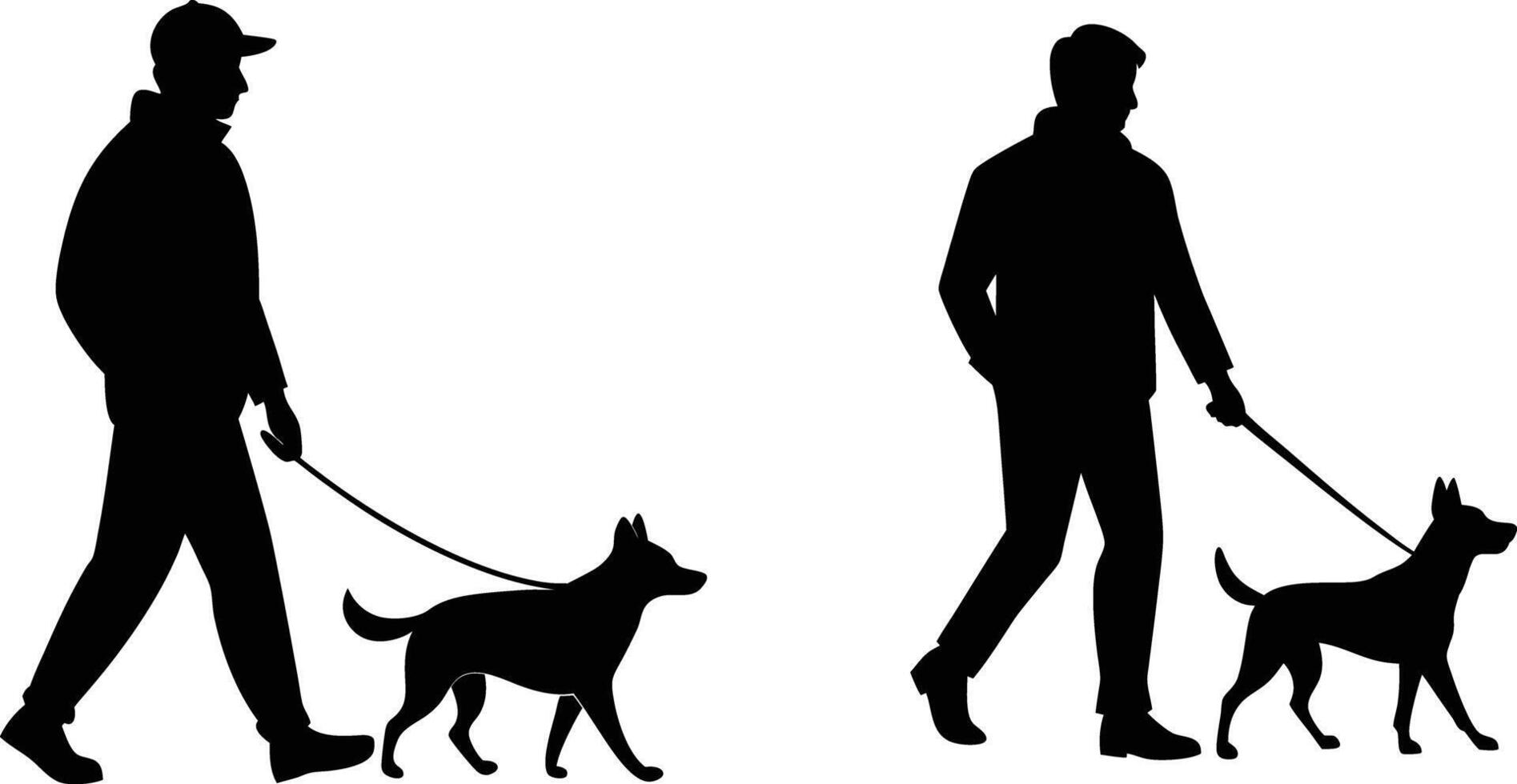 Silhouettes of a man walking a dog and a woman walking a dog vector