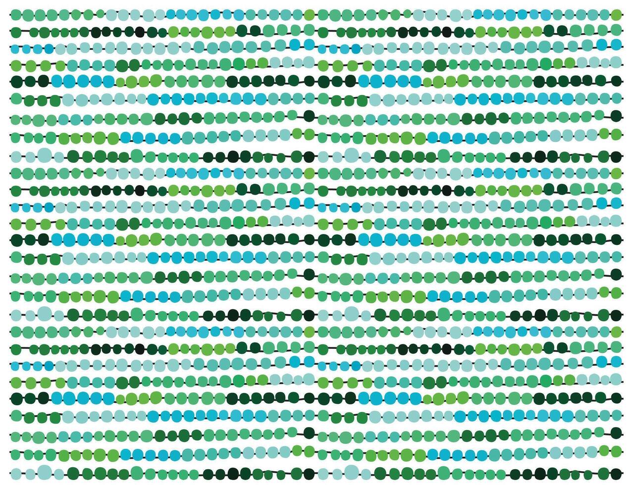 A vibrant pattern of overlapping circles in shades of blue, green, and black, arranged in horizontal rows on a white background. vector