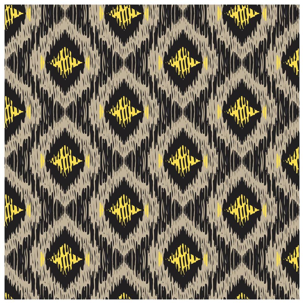A pattern of diamond shapes in black and beige, featuring yellow fish motifs and abstract, textured lines, it could be used as a wallpaper, fabric design, or other decorative element vector