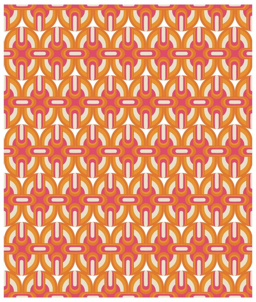 A vibrant geometric pattern featuring interlocking circles in orange, pink, and beige tones, creating a retro design. vector