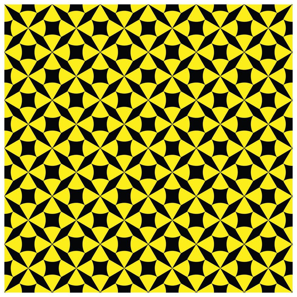 A geometric pattern alternating yellow and black shapes, creating an intriguing tessellated design, it could be used as a wallpaper, fabric design, curtain, pillow, or other decorative elements vector