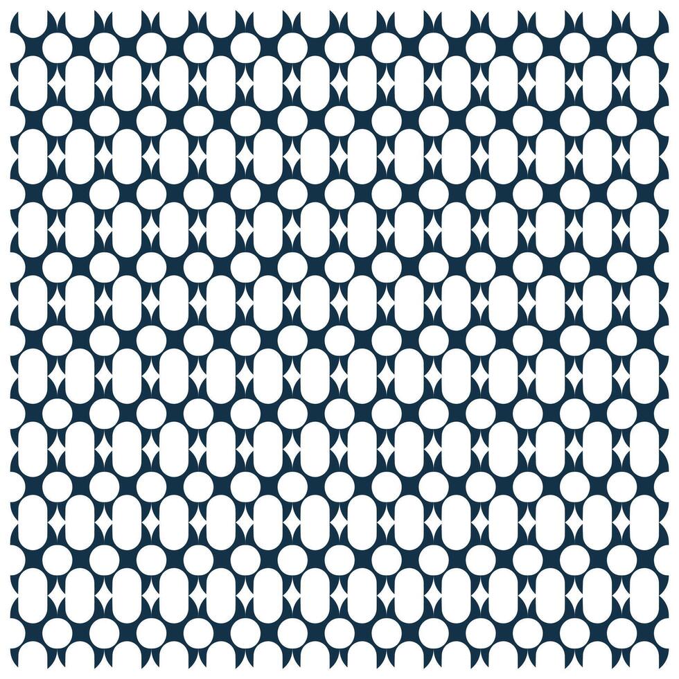 Abstract pattern featuring alternating navy blue oval and circular shapes interspersed with pointed elements, on a white background. vector