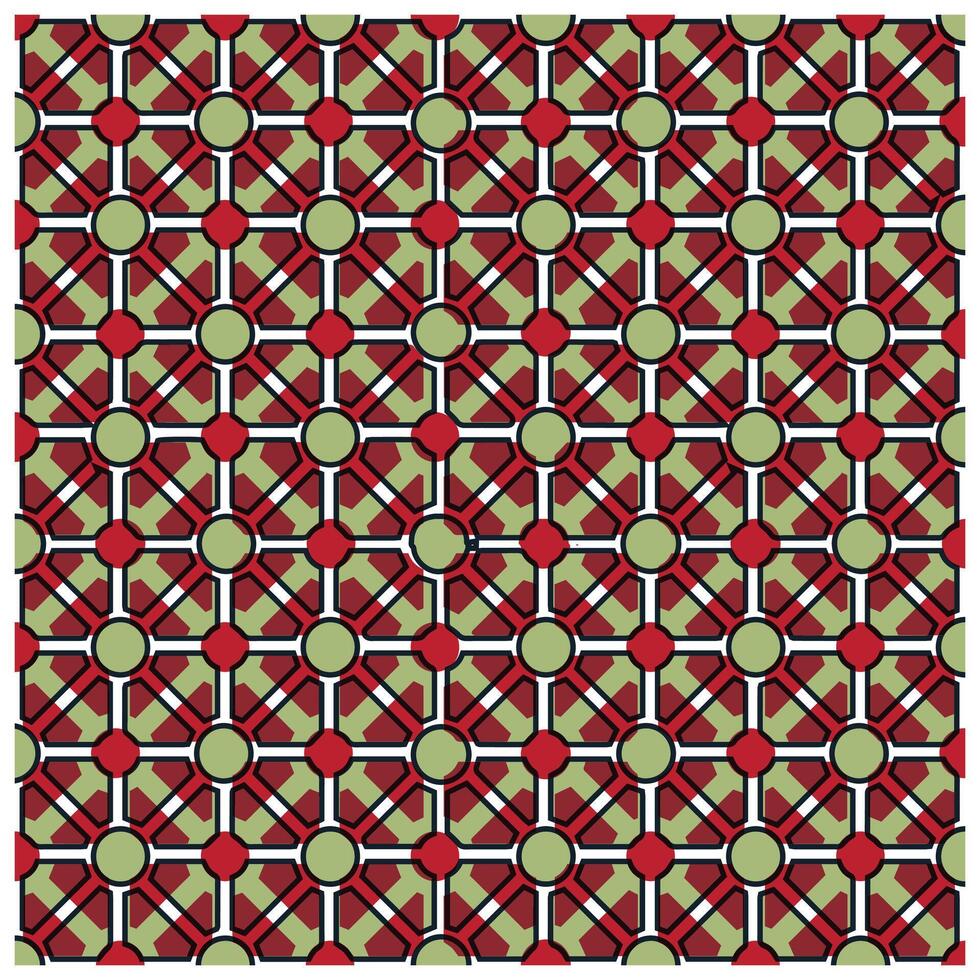 A colorful geometric pattern featuring red and green circles and diamond shapes arranged in a grid-like design. vector