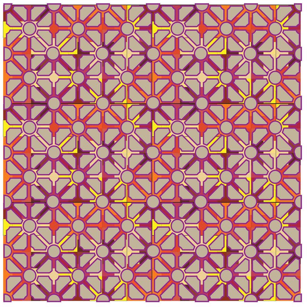 Colorful geometric pattern featuring circular and square shapes in shades of orange, pink, and purple, forming a captivating mosaic design. vector