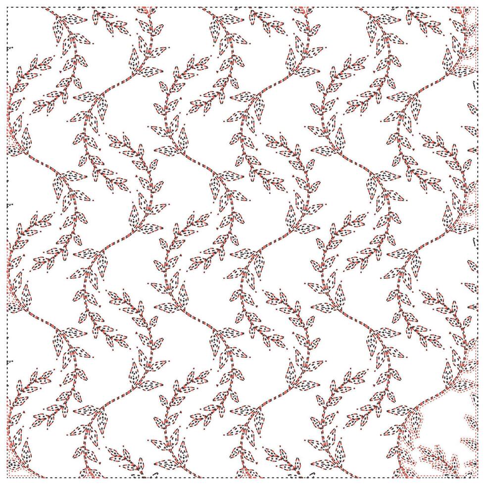 repeat pattern of delicate red leaves connected by dotted lines on a white background, creating a floral design, it could be used as a wallpaper, fabric design, curtain, pillow or other element vector