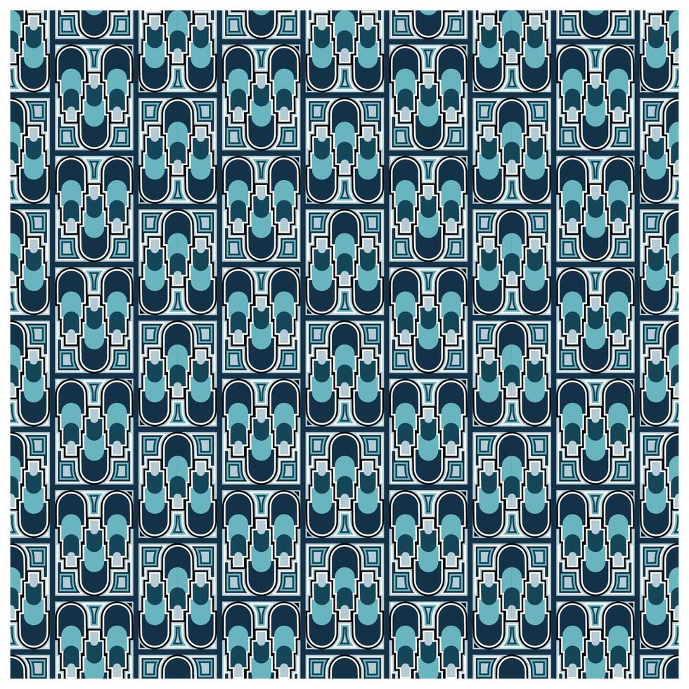 luxury repeating geometric pattern featuring arches and curves in blue tones on a dark background, creating a sophisticated design. vector