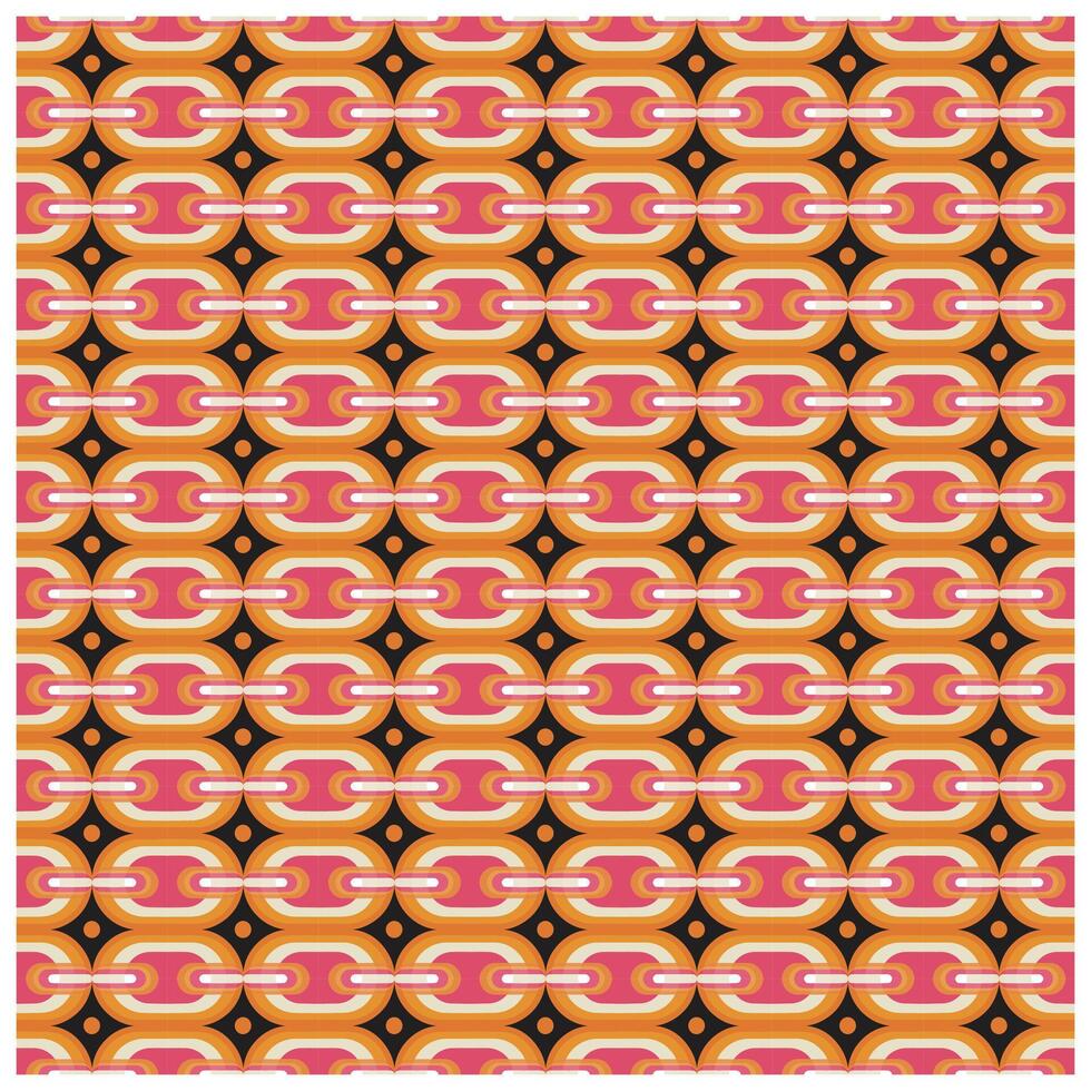 Colorful geometric pattern interlocking links in pink, orange, and black, creating a vibrant and dynamic design, the bold colors and geometric shapes give the pattern a modern and stylish feel vector