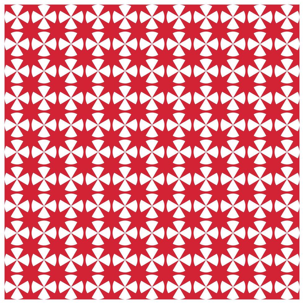 A repeating geometric pattern of red stars and white shapes creating a dynamic visual texture on a square field. vector