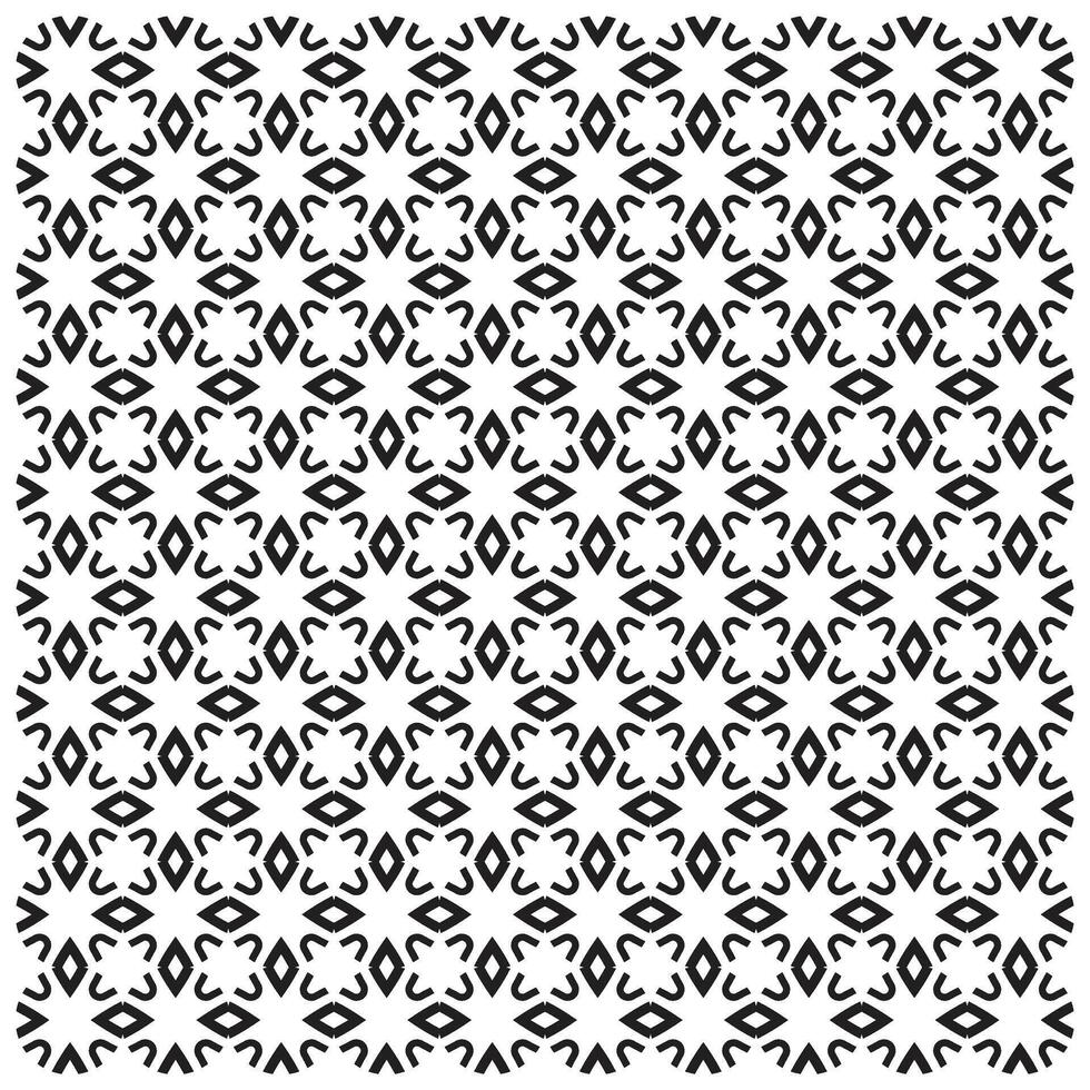 Seamless black and white pattern featuring abstract shapes, including diamonds and floral motifs, on a light background. vector