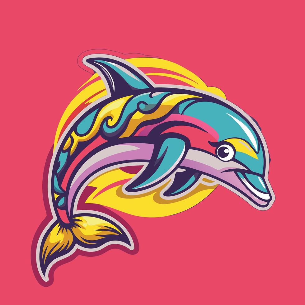 Multicolored Abstract Dolphin Drawing in Vibrant Paints vector