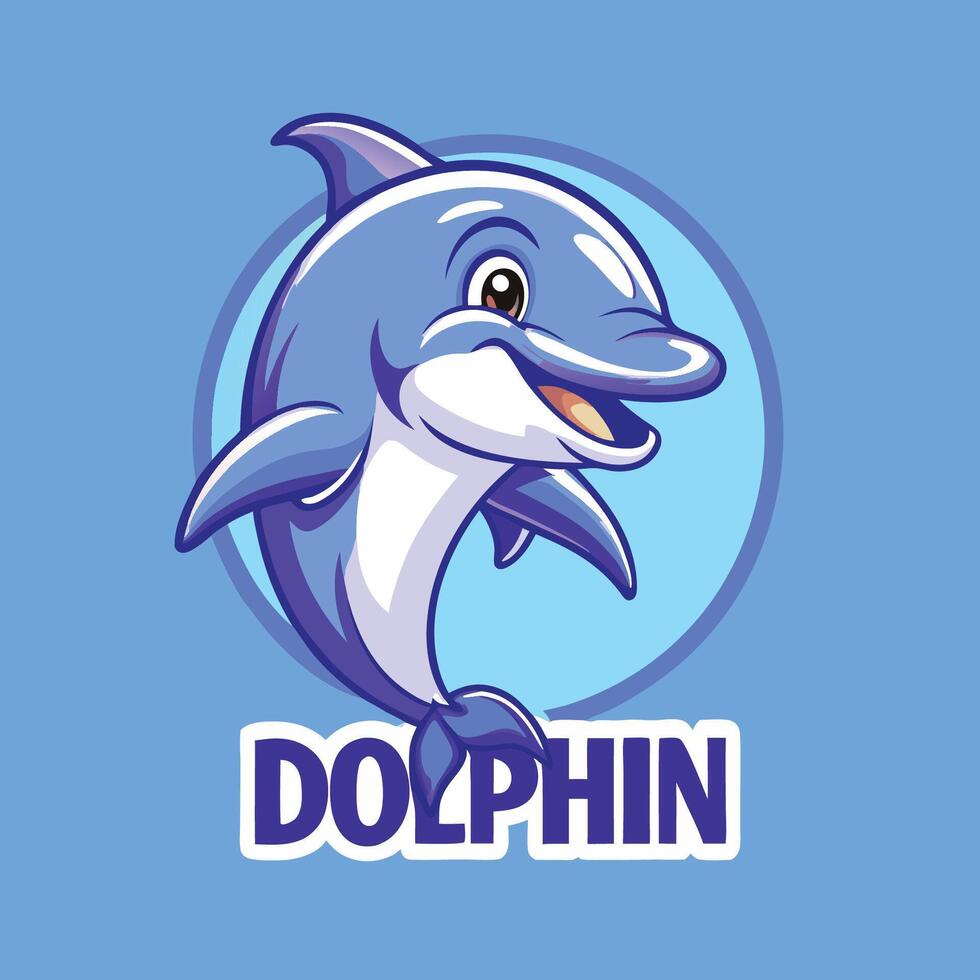 Colorful and Playful Cartoon Dolphin Mascot with Logo Illustration vector